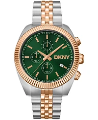 Dkny Men's Chronograph Green Dial Two-Tone Rose Gold Stainless Steel Bracelet Watch, 42mm