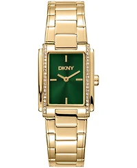 Dkny Women's Dark Green Dial Crystal Accented Case Gold-Tone Stainless Steel Bracelet Watch, 23 x 30mm