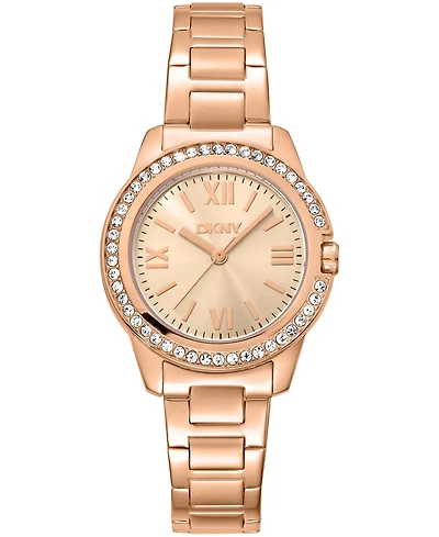 Dkny Women's Rose Gold Dial Crystal Bezel Red-Gold Tone Stainless Steel Bracelet Watch, 30mm