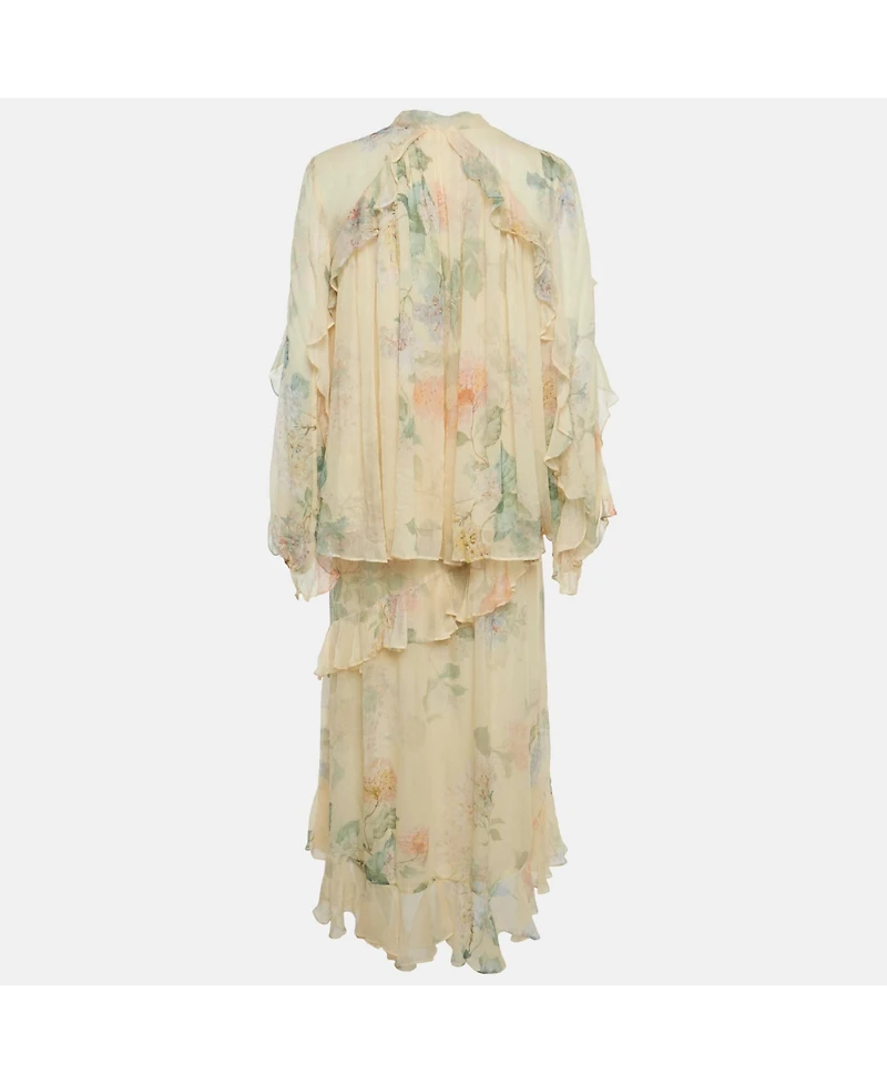 Pre-Owned Zimmermann Women's Floral Print Frill Detail Crepe Top & Skirt Set