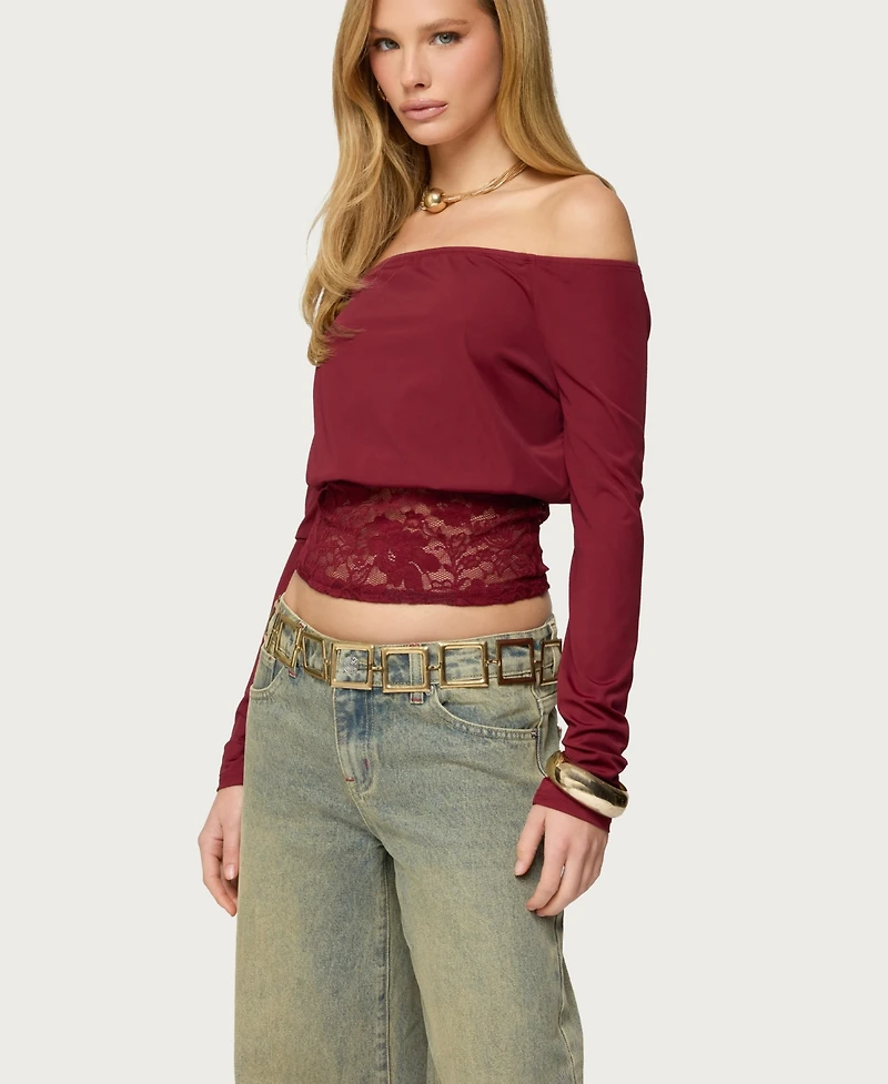 Edikted Women's Dorona Lacey Off Shoulder Top