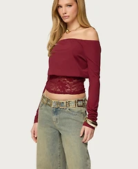 Edikted Women's Dorona Lacey Off Shoulder Top