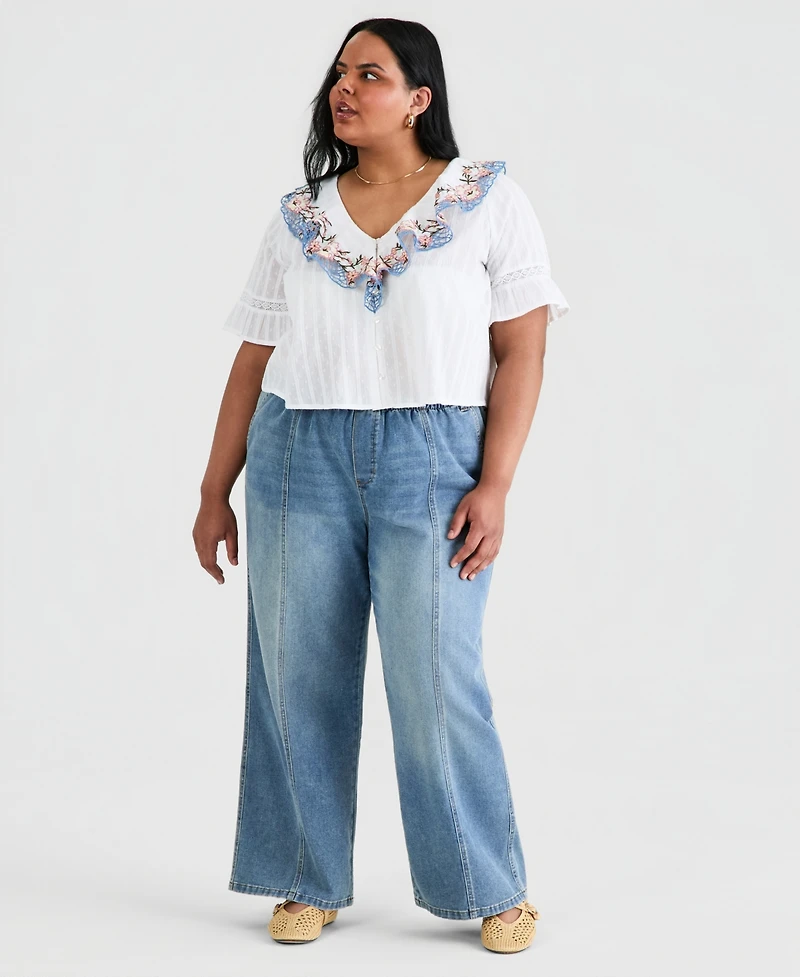 And Now This Trendy Plus Cotton Ruffled V-Neck Top, Macy's Exclusive