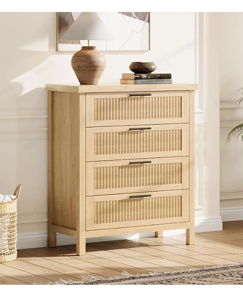 gaomon 4 Drawer Dresser, Oak Wooden Chest of Drawers with Metal Handles, Storage Cabinet for Bedroom Nursery Living Room Closet