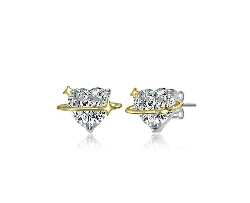 Rachel Glauber Heart Cz & Star Stud Earrings