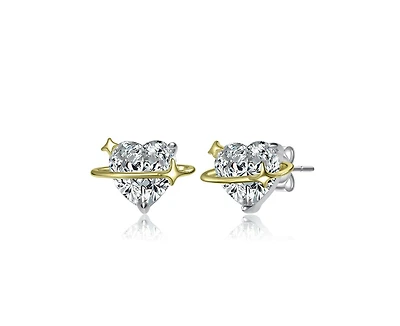 Rachel Glauber Heart Cz & Star Stud Earrings