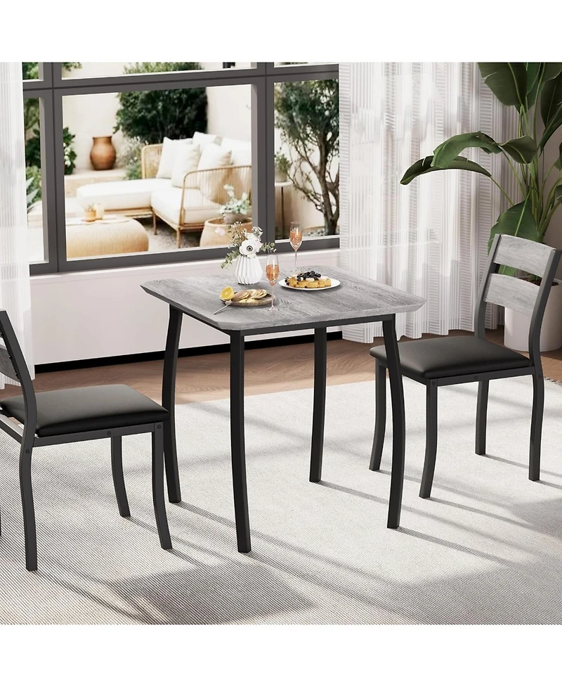 gaomon 3Pcs Dining Table Set for 2, Small Kitchen with 2 Upholstered Chairs and Metal Frame & Wood Tabletop, Apartment, Home