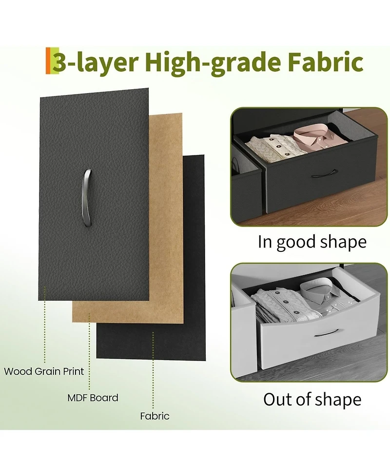 gaomon 63" w Led Tv Stand Dresser with 8 Fabric Drawers, Dressers & Chests of Drawers Tv Stand with Storage, Steel Frame & Led Lighting