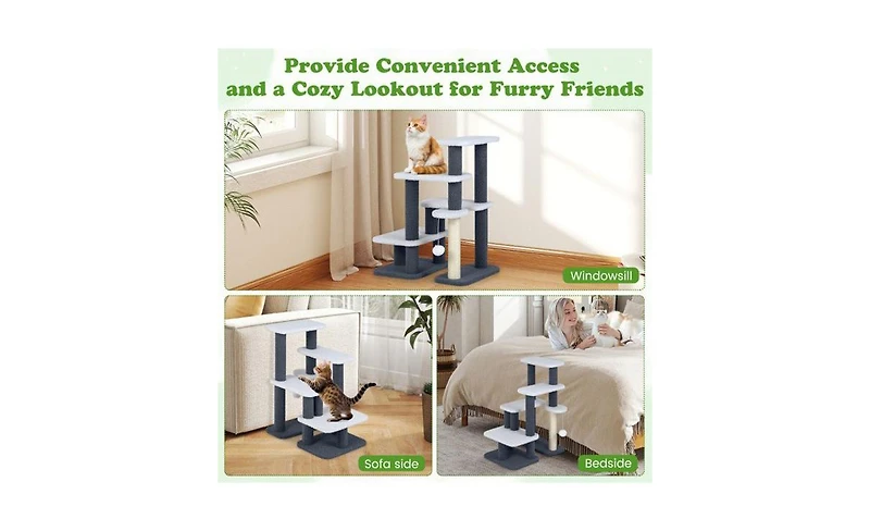 Aostirmotor 2-in-1 Pet Steps & Activity Center for Elderly Cats and Small Dogs, 4-Level Stairs with Scratching Post