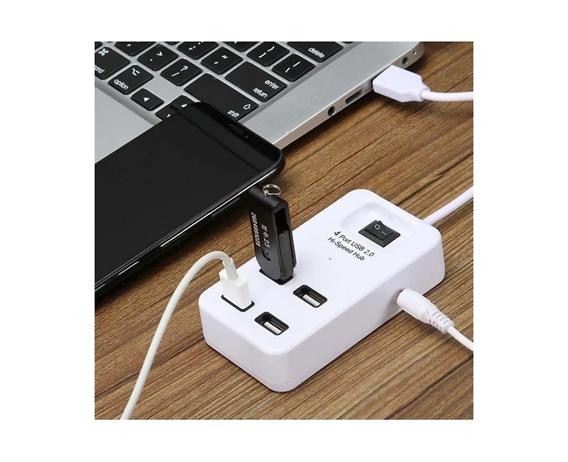Risokeys Usb 2.0 4-Port Hub with Power Switch, 480Mbps High-Speed Splitter, for Laptop & Desktop Users,Ideal for Home Office
