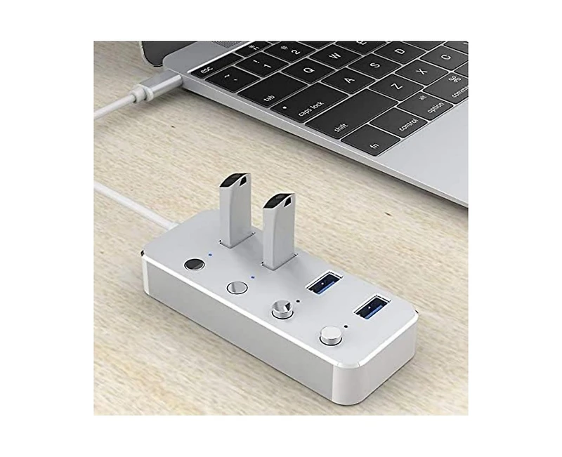 Risokeys 4-Port Usb 3.0 Hub - with 42.2" Cable,5Gbps High-Speed Data Transfer, Individual Switches, for Laptop, Pc, MacBook