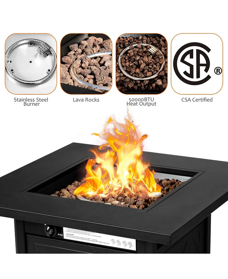 Costway 7 pieces Patio Furniture Set with 28" 50000 Btu Propane Gas Fire Pit Table Cushions