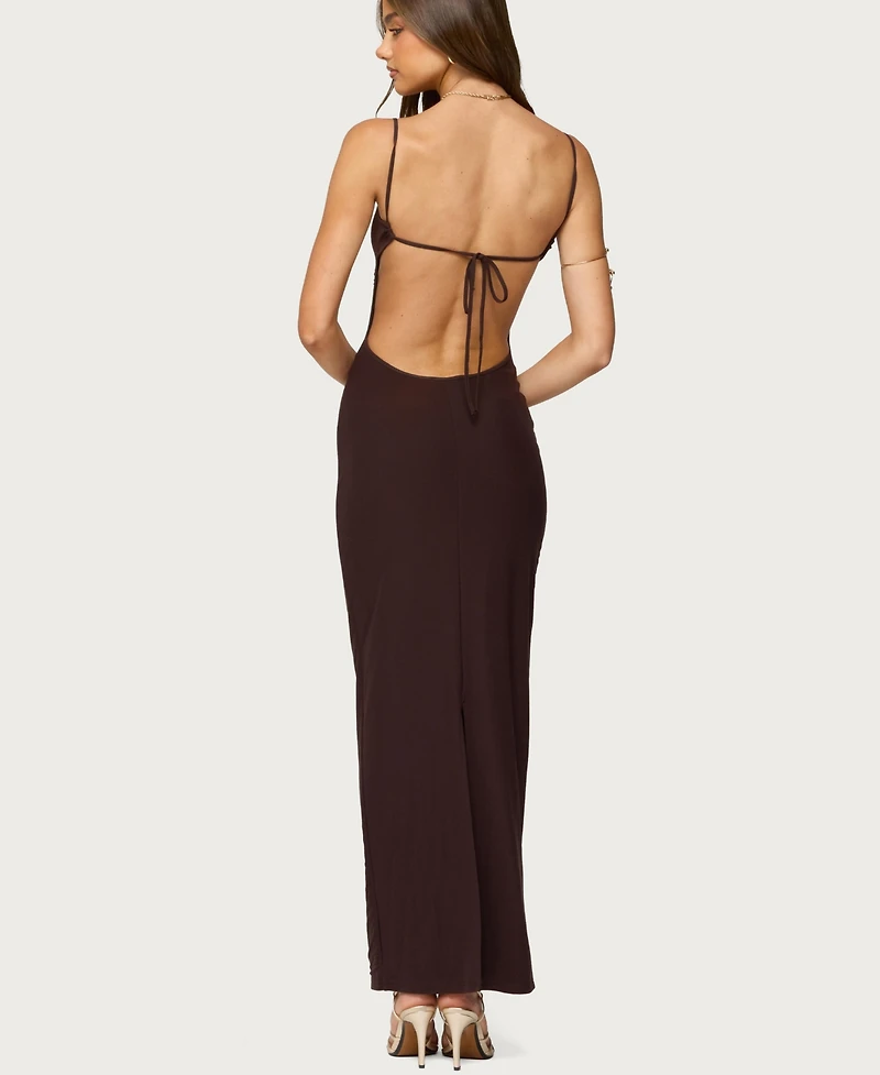 Edikted Women's Shanna Backless Mesh Maxi Dress