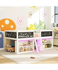 Slickblue Kids Low Loft Bed with Bookcases and Led Cabin Design
