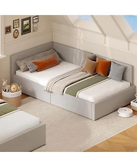 gaomon Twin Daybed with Bed Rails, Velvet Corner Bed Frame with Headboard, Modern Kids Bed with Guardrail for Living Room, Bedroom