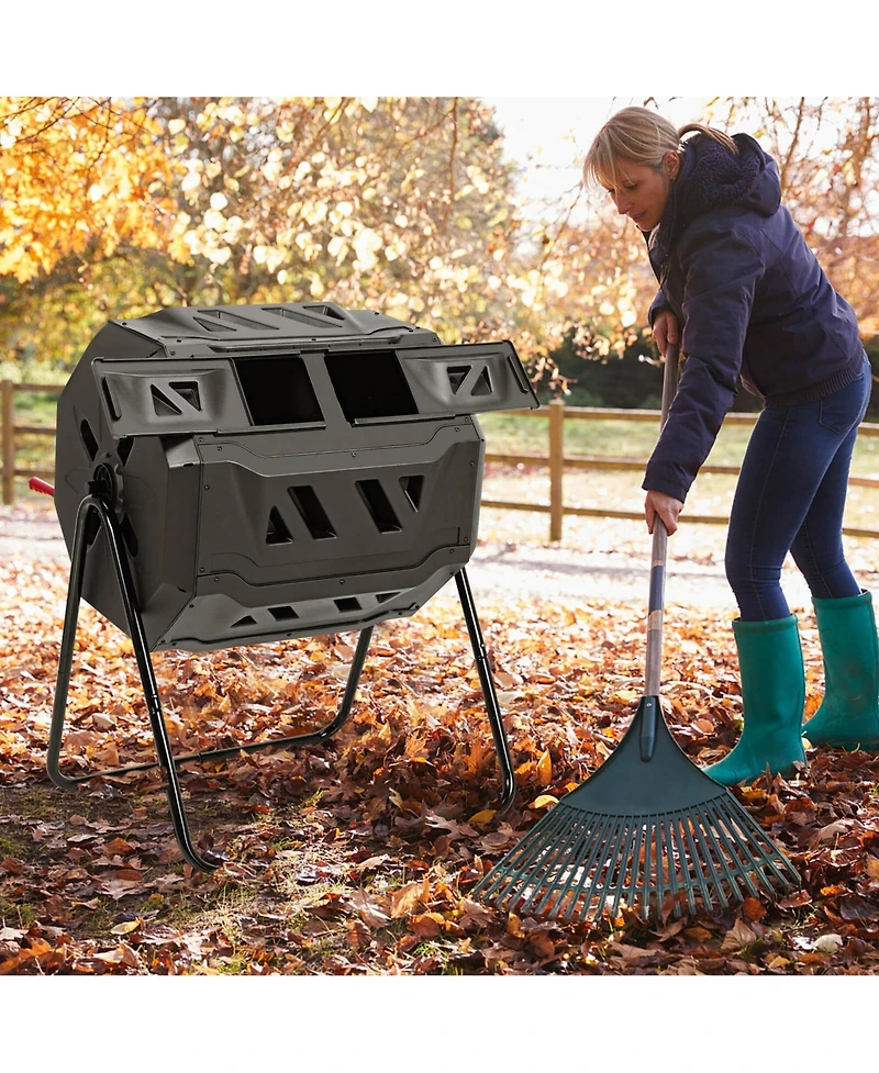 Costway Tumbling Composter 40 Gallon Garden Rotating Compost Bin w/Dual Chamber