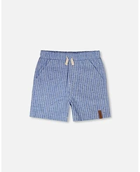Deux par Toddler Boys Printed Chambray Shorts Blue Denim Stripes