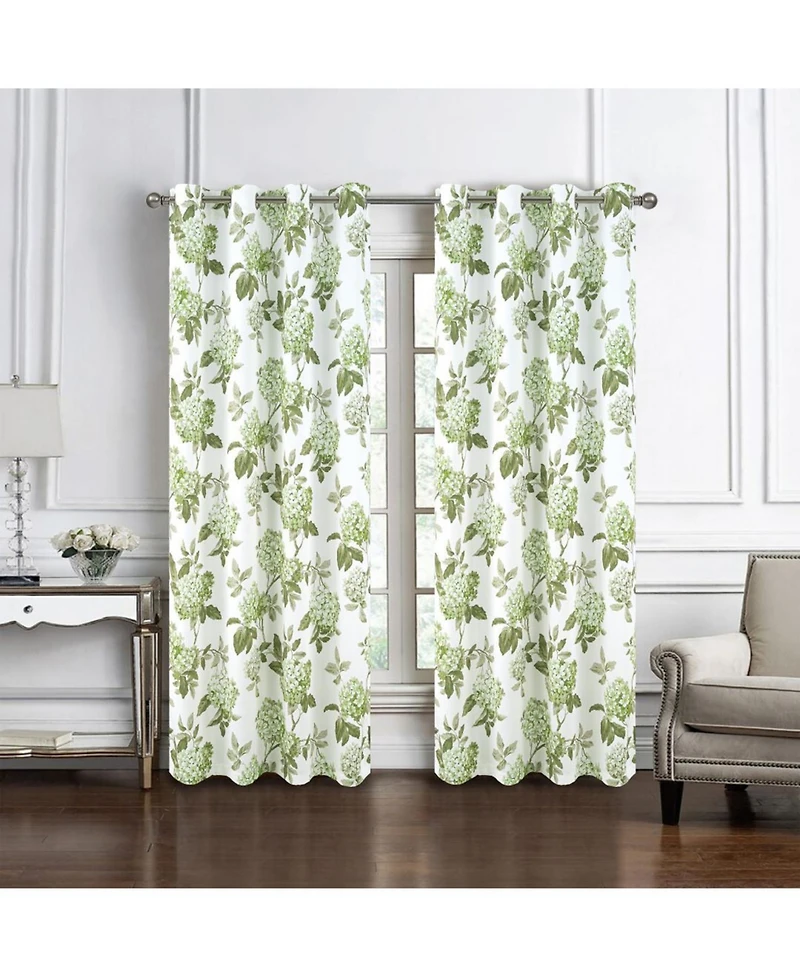 Olivia Gray 100% Polyester 200 Gsm Hydrangea Printed Blackout Grommet Curtain Panel 54" x 90