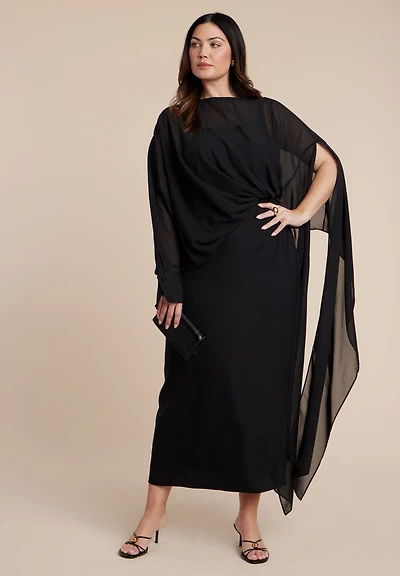 Eloquii Women's Flowy Sheer Cape Dress