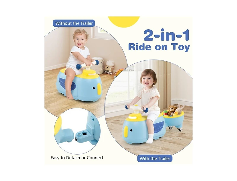 Slickblue Kids Toddler Ride On Vehicle with Trailer and Light Music