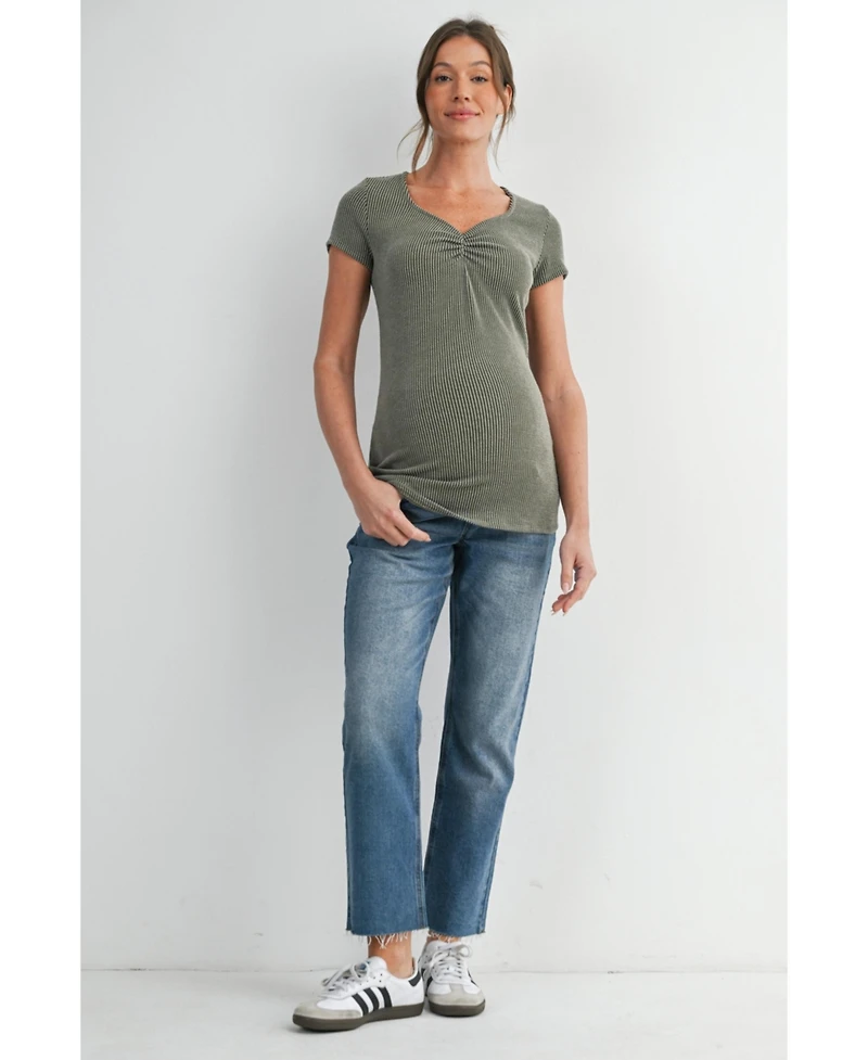 Hello Miz Maternity Ribbed Sweetheart Neck Short-Sleeve Top