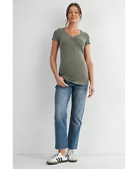 Hello Miz Maternity Ribbed Sweetheart Neck Short-Sleeve Top