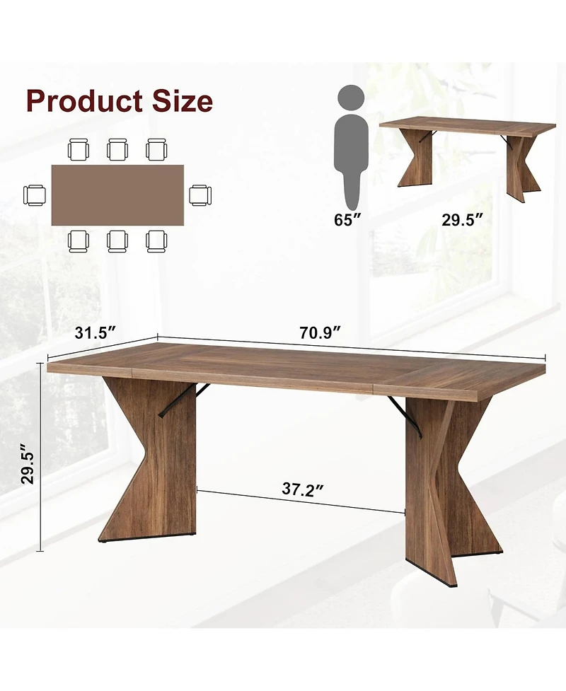 gaomon Senfot 71" Rectangular Dining Table for 6, Rustic Farmhouse Tall Kitchen Table with Large Tabletop, Long Wooden Dining Room Table