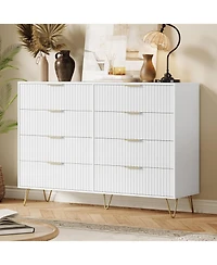 Fluted 8-Drawer Dresser for Bedroom, 55" Wide Modern Minimalist Chest of Wooden Drawers,Wide Clothes Storage Organizer