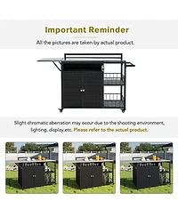 Clihome 63.5" Outdoor Kitchen Island, Outdoor Grill Cart with Foldable Side Tabletop, Dark Brown