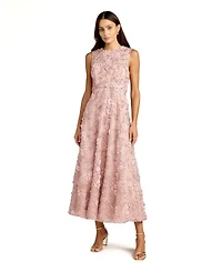 Mac Duggal Petite Floral Embroidered High Neck Midi Dress