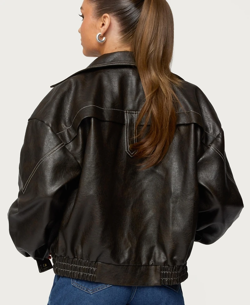 Edikted Women's Jaxson Oversized Faux Leather Bomber Jacket