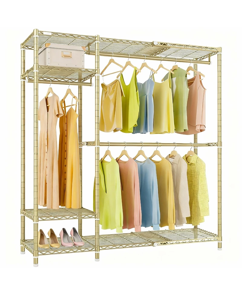 Yigii Adjustable Metal Garment Rack with Shelves and Rods for Space Maximization