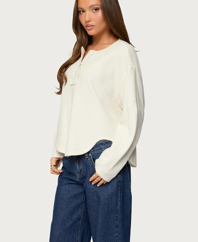 Edikted Women's Alisia Oversized Waffle Henley Top