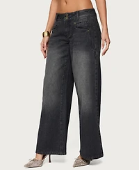 Edikted Women's Charlize Stitched Washed Low Rise Baggy Jeans