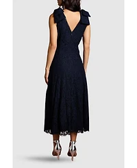 Coast Women's Bow Shoulder V Neck Lace Midi Dress