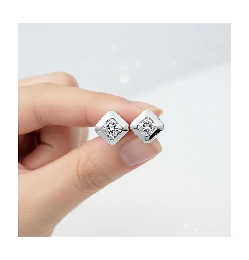 Rachel Glauber Dainty Gold Plated Cushion-Cut Cz Stud Earrings