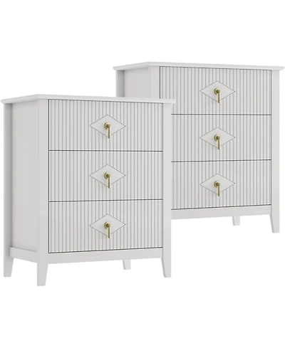 gaomon 2 Piece Fluted Nightstand Set, 27.5" Wide Bedside Tables with 3 Storage Drawers & Metal Handles for Bedroom