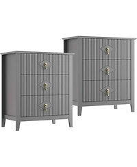 gaomon 2 Piece Fluted Nightstand Set, 27.5" Wide Bedside Tables with 3 Storage Drawers & Metal Handles for Bedroom