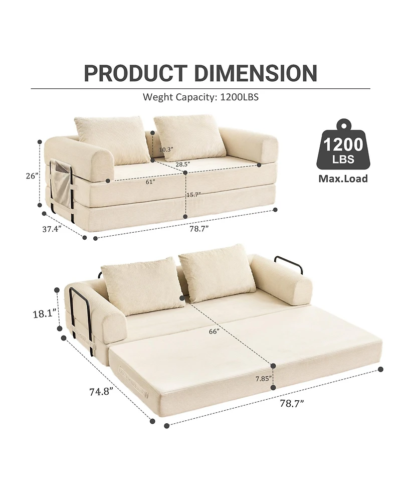Clihome Loveseat Sofa Convertible Sleeper Bed with Pillow