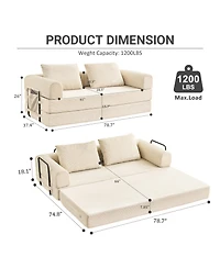 Clihome Loveseat Sofa Convertible Sleeper Bed with Pillow