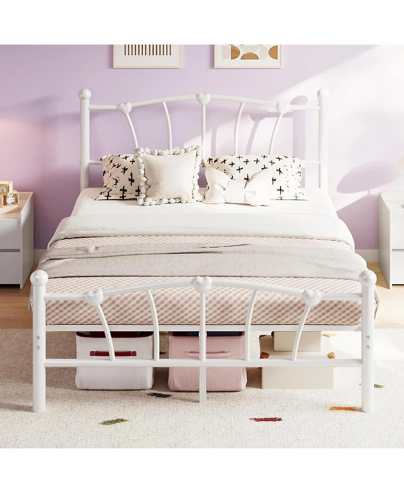 gaomon Twin Metal Bed Frame, Frames for Girls, Platform with Heart-Shaped Design Headboard&Footboard