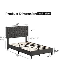 gaomon Bed Frame with Adjustable Headboard, Upholstered Platform Sturdy Wood Slats Support, No Box Spring Needed