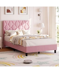 gaomon Bed Frame with Adjustable Headboard, Upholstered Platform Sturdy Wood Slats Support, No Box Spring Needed