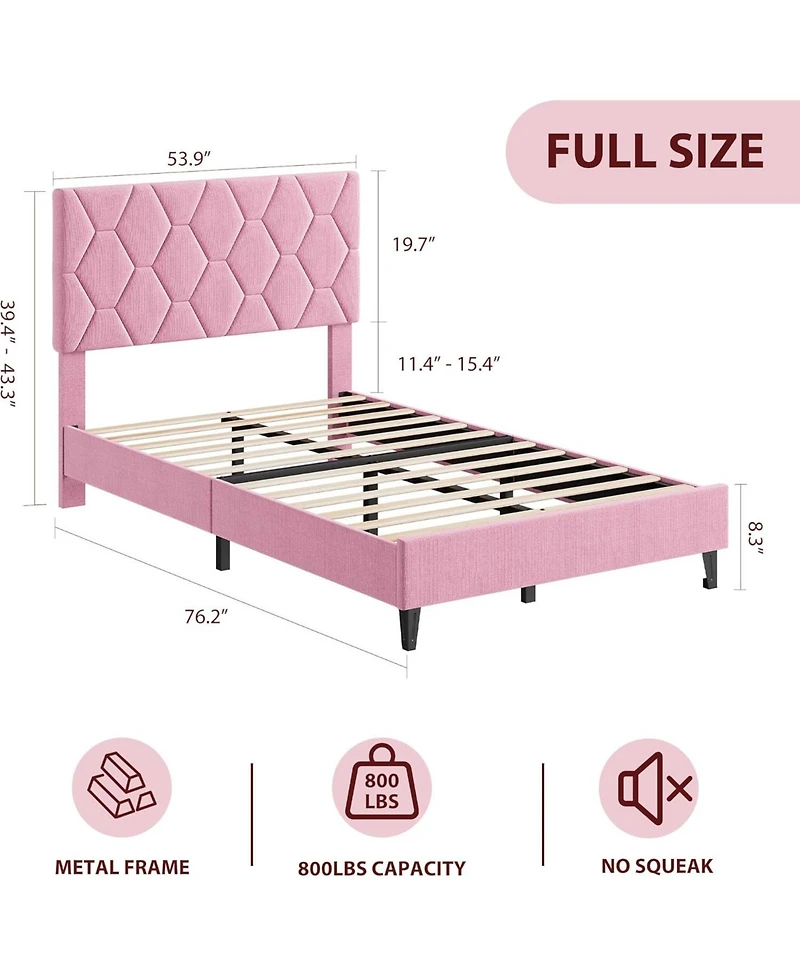 gaomon Bed Frame with Adjustable Headboard, Upholstered Platform Sturdy Wood Slats Support, No Box Spring Needed