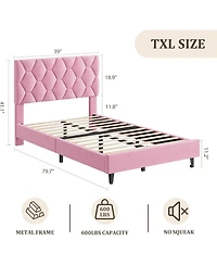 gaomon Bed Frame with Adjustable Headboard, Upholstered Platform Sturdy Wood Slats Support, No Box Spring Needed