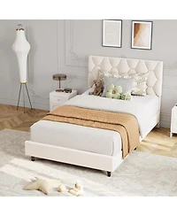gaomon Bed Frame with Adjustable Headboard, Upholstered Platform Bed with Sturdy Wood Slats Support, No Box Spring Needed