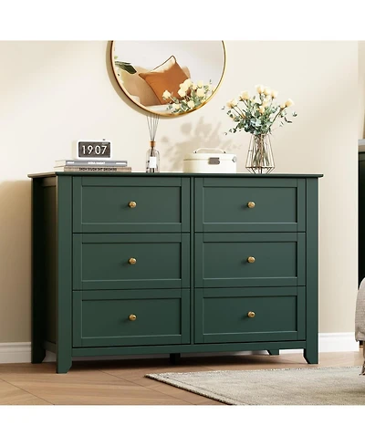 gaomon Green 6 Drawer Dresser for Bedroom, Large Dresser with Deep Drawers & Metal Knobs, Modern Wooden Chests of Drawers for Entryway, Hallway