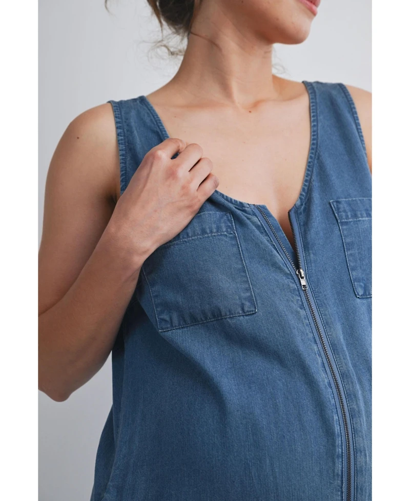 Hello Miz Maternity Front Zip Sleeveless Jumpsuit Nursing Friendly