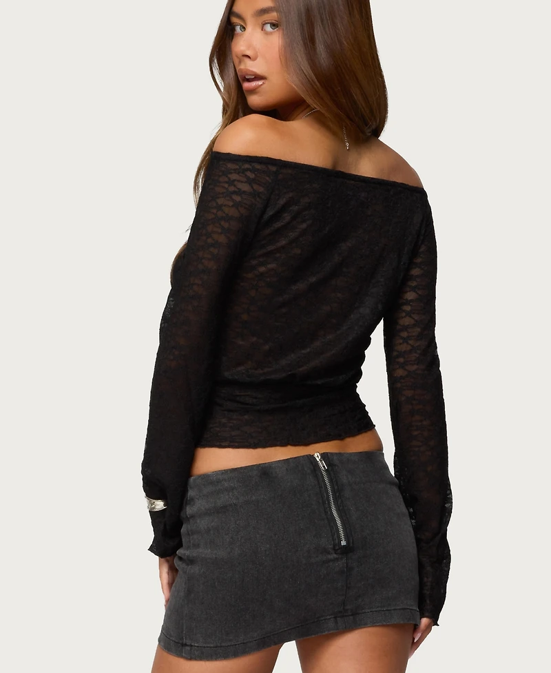 Edikted Women's Alef Sheer Lace Off Shoulder Top