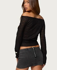 Edikted Women's Alef Sheer Lace Off Shoulder Top